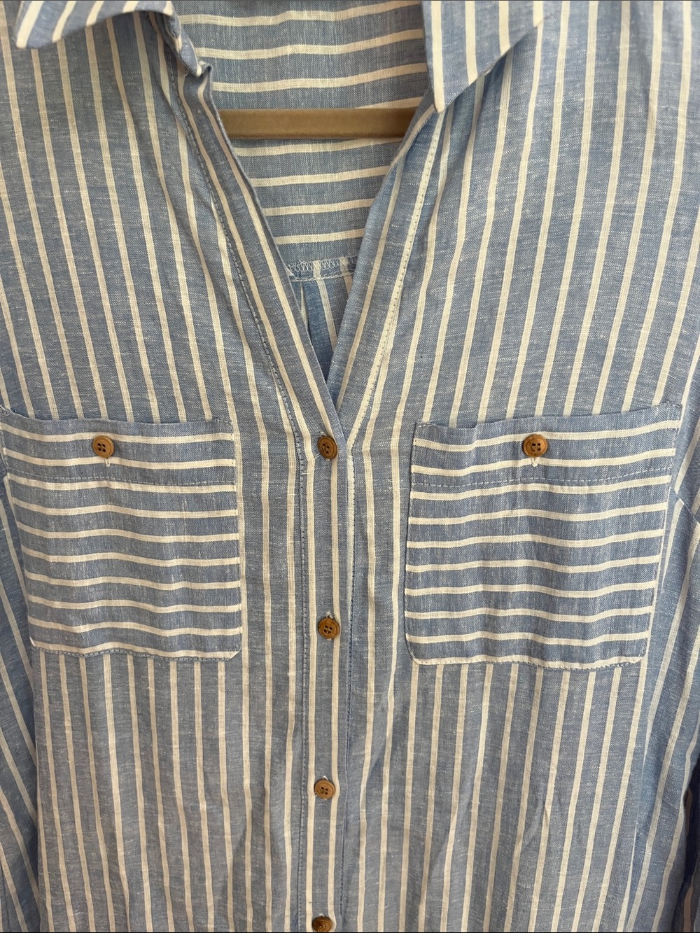 Zara Linen Blend Midi Shirt Dress Blue White Stripe Belted XS - Picture 4 of 8